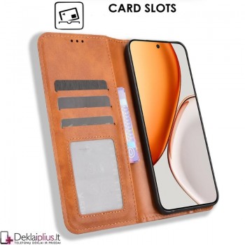Dirbtinės odos atverčiamas dėklas su skyreliais - rudas (Huawei Honor Magic 8 Lite) Dirbtinės odos atverčiamas dėklas su skyreliais - rudas (Huawei Honor Magic 8 Lite)